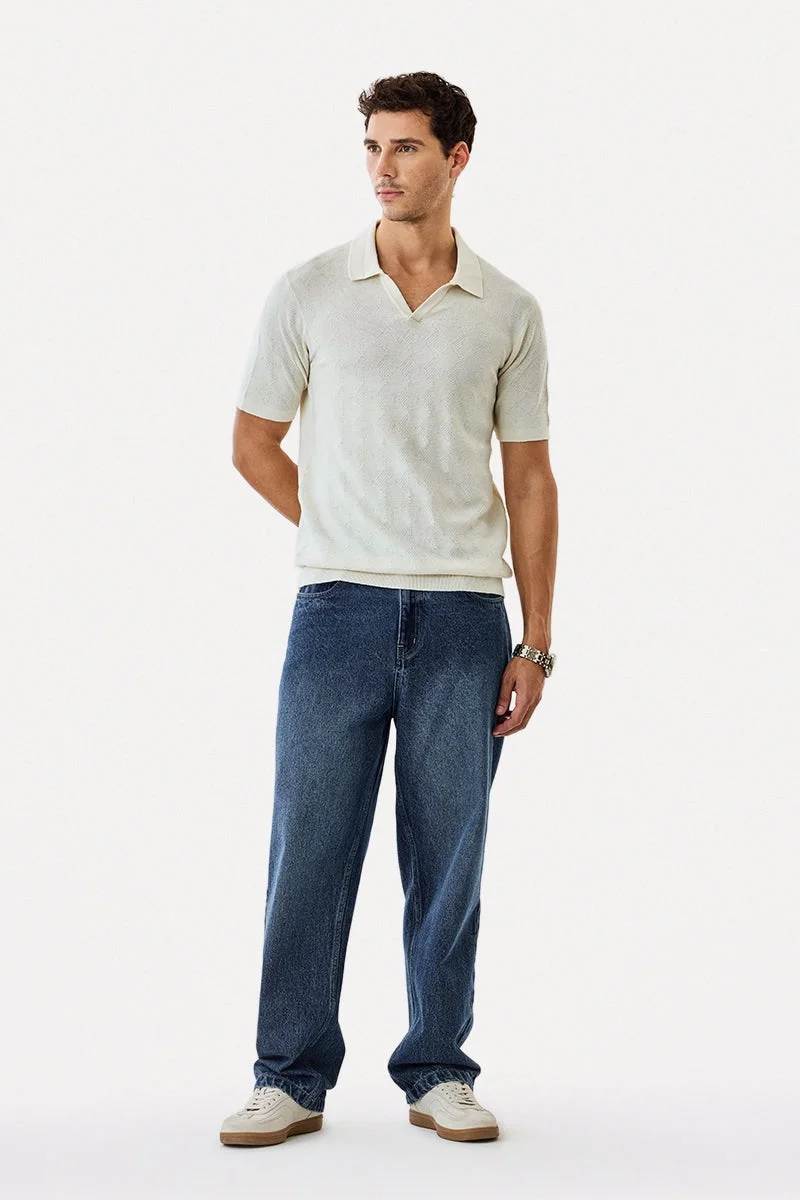 SNITCH Textured Knit 100% Cotton Polo T-Shirt